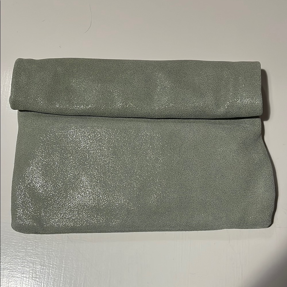 Elegant Sage Green Metallic Clutch Bag